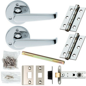 Door Handle & Latch Pack Chrome Victorian Straight Lever 59mm Round Rose