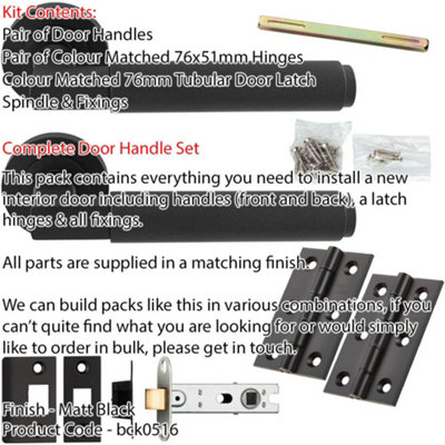Door Handle & Latch Pack - Matt Black - Square Smooth Bar Lever On Round Rose