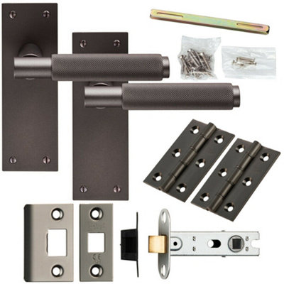 Door Handle & Latch Pack Matt Bronze Knurled Round Lever Slim Latch ...