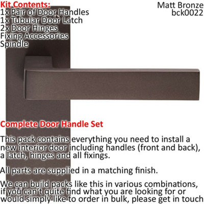 Door Handle & Latch Pack Matt Bronze Modern Square Lever Slim Latch Backplate