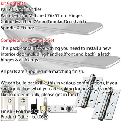 Door Handle & Latch Pack - Polished Chrome - Chunky Twist Bar Lever On Round Rose