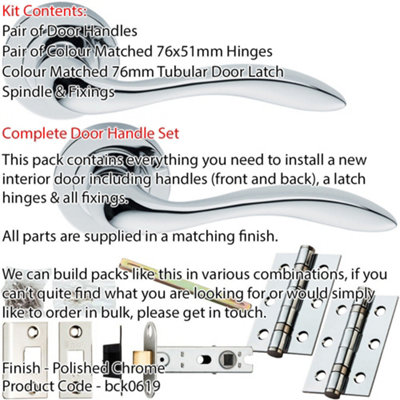 Door Handle & Latch Pack - Polished Chrome - Smooth Scroll Lever On Round Rose