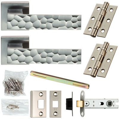 Door Handle & Latch Pack PREMIUM Hammered Satin Chrome Screwless Square Rose Price Comparisons | Compare The Build