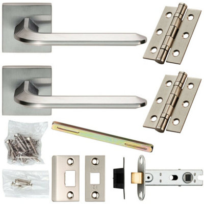 Door Handle & Latch Pack PREMIUM Stepped Satin Chrome Screwless Square Rose Price Comparisons | Compare The Build