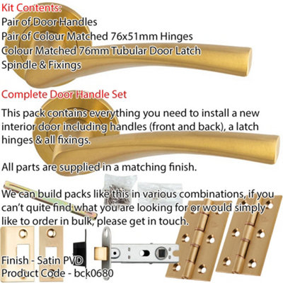 Door Handle & Latch Pack - Satin Brass - Twist Scroll Bar Lever On Round Rose