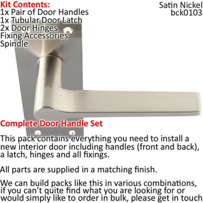 Door Handle & Latch Pack Satin Nickel Low Profile Flat Lever Square ...