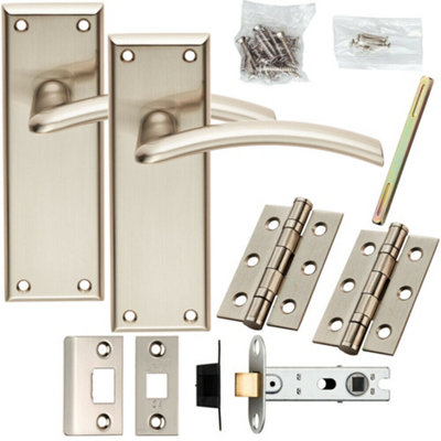 Door Handle & Latch Pack Satin Nickel Modern Arched Lever on Square