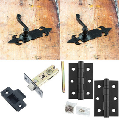 Door Handle & Latch Set Antique Black Sculpted Rounded Lever Latch Antique-Style Backplate