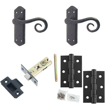 Door Handle & Latch Set Antique Black Spiral Lever Latch Backplate