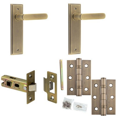 Door Handle & Latch Set Antique Brass Flat Lever Latch Backplate