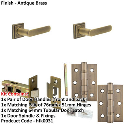 Door Handle & Latch Set Antique Brass Flat Lever Square Stepped On Rose