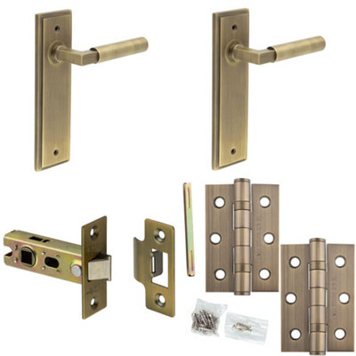 Door Handle & Latch Set Antique Brass Mitred Premium Rounded Lever Latch Backplate