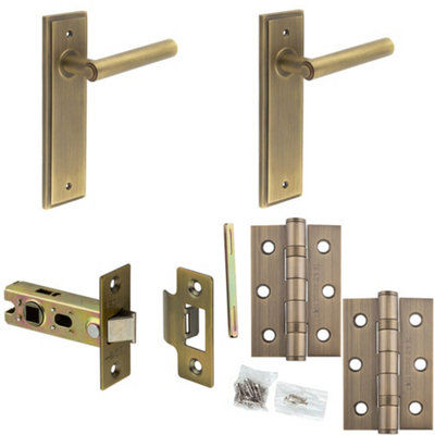 Door Handle & Latch Set Antique Brass Premium Rounded Lever Latch Backplate