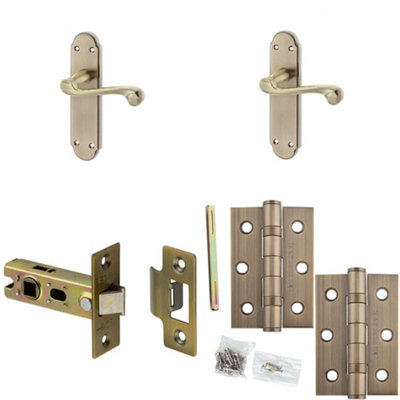 Door Handle & Latch Set Antique Brass Sculpted Rounded Lever Latch Backplate