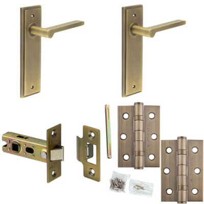 Door Handle & Latch Set Antique Brass Slim Rounded Lever Latch Backplate
