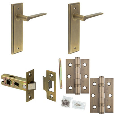 Door Handle & Latch Set Antique Brass Slim Tapered Lever Latch Backplate