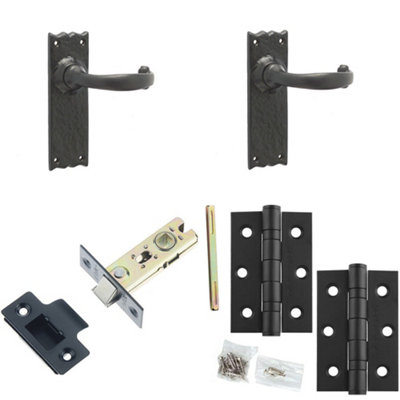 Door Handle & Latch Set Antique Grey Curved Return to Door Lever Latch ...
