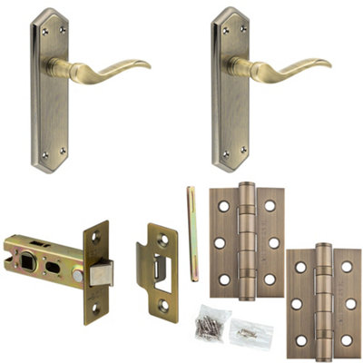 Door Handle & Latch Set Bronze Antique Brass Sculpted Lever Latch Backplate
