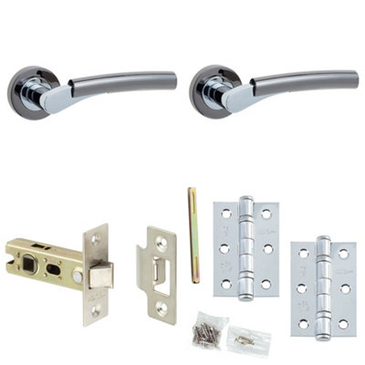 Door Handle & Latch Set Chrome Black Nickel Curved Premium Rounded Lever Round Plain On Rose
