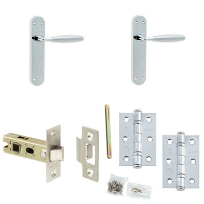 Door Handle & Latch Set Chrome Convex Lever Latch Backplate