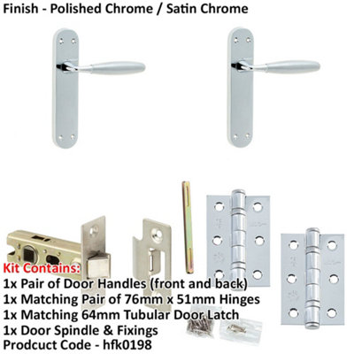 Door Handle & Latch Set Chrome Convex Lever Latch Backplate