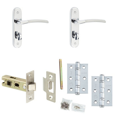 Door Handle & Latch Set Chrome Curved Lever Latch Backplate