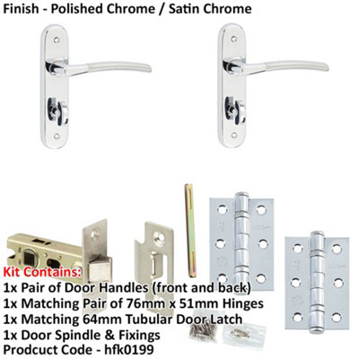 Door Handle & Latch Set Chrome Curved Lever Latch Backplate