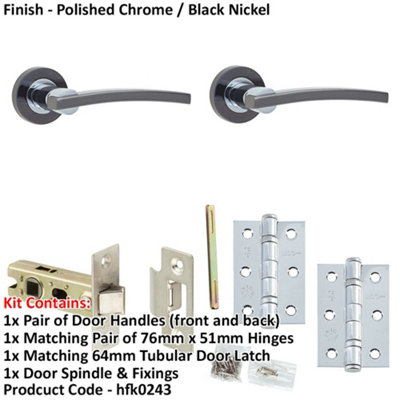 Door Handle & Latch Set - Chrome Curved Lever Round Plain On Rose