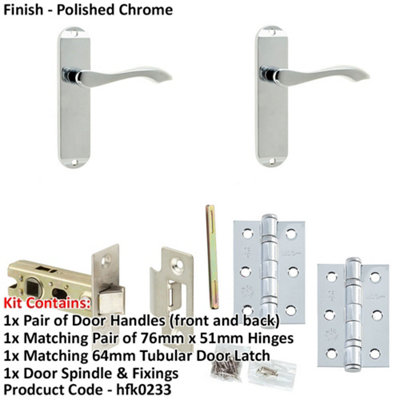 Door Handle & Latch Set Chrome Flat Lever Latch Backplate