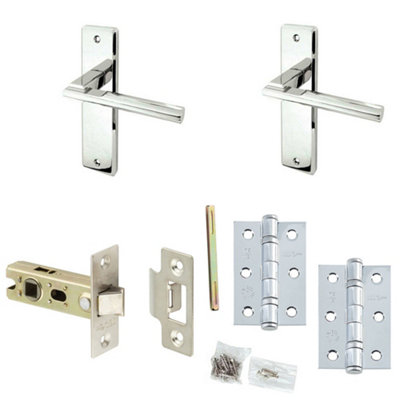 Door Handle & Latch Set Chrome Modern Lever Latch Backplate