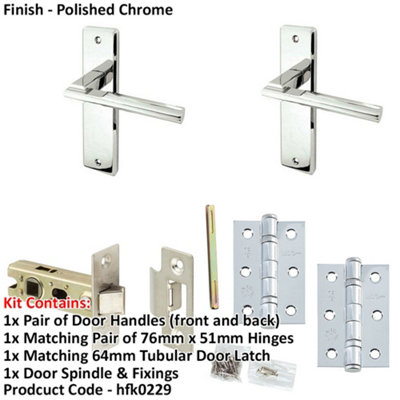 Door Handle & Latch Set Chrome Modern Lever Latch Backplate