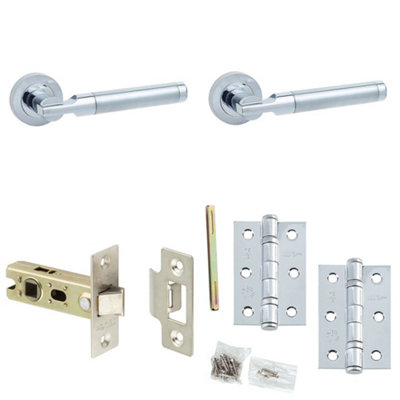 Door Handle & Latch Set Chrome Modern Premium Rounded Lever Round Plain ...