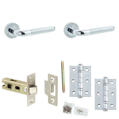 Door Handle & Latch Set - Chrome Premium Rounded Lever Round Plain On Rose