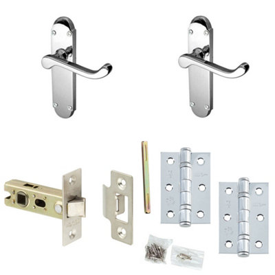 Door Handle & Latch Set Chrome Rounded Sculpted Lever Latch Backplate
