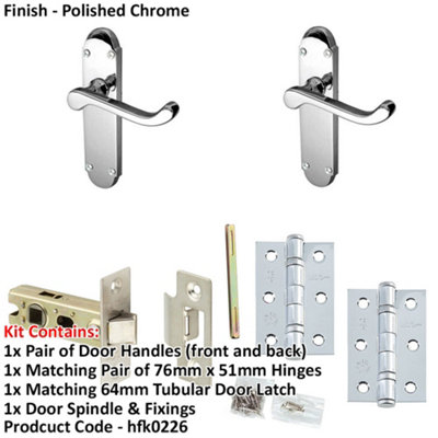 Door Handle & Latch Set Chrome Rounded Sculpted Lever Latch Backplate