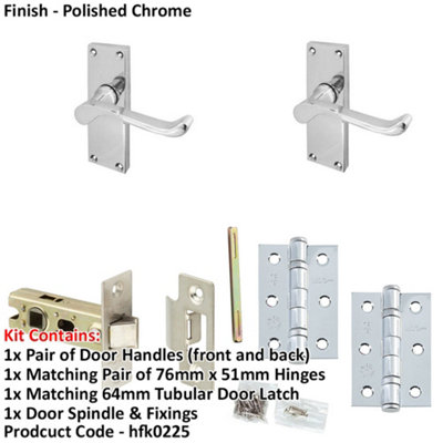 Door Handle & Latch Set Chrome Rounded Sculpted Lever Latch Short Backplate