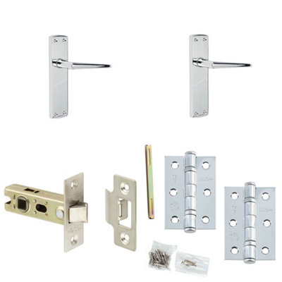Door Handle & Latch Set Chrome Slim Mitred Lever Latch Backplate
