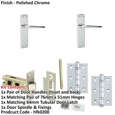Door Handle & Latch Set Chrome Slim Mitred Lever Latch Backplate