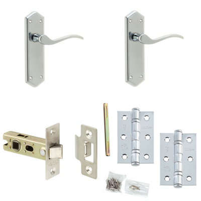 Door Handle & Latch Set Chrome Slim Sculpted Lever Latch Backplate