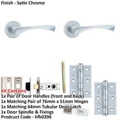 Door Handle & Latch Set Chrome Twisted Lever Round Plain On Rose