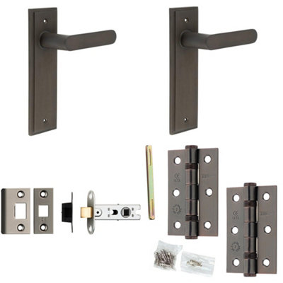 Door Handle & Latch Set Dark Bronze Flat Lever Latch Backplate