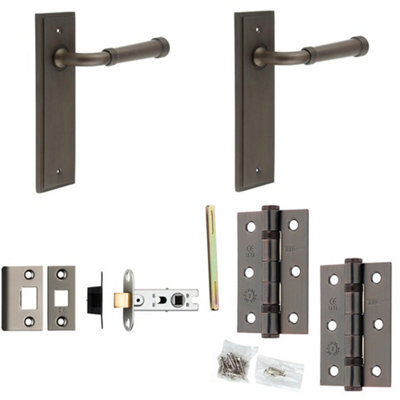 Door Handle & Latch Set Dark Bronze Grooved Premium Rounded Lever Latch Backplate