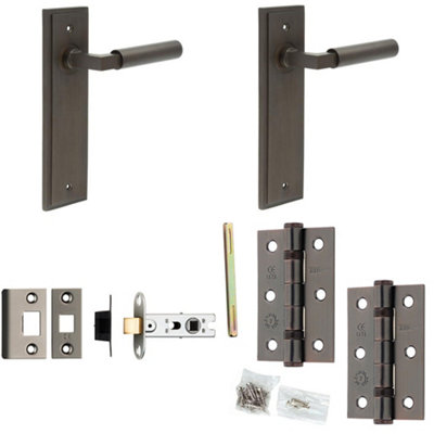Door Handle & Latch Set Dark Bronze Mitred Premium Rounded Lever Latch Backplate