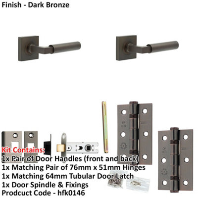 Door Handle & Latch Set Dark Bronze Mitred Premium Rounded Lever Square Plain On Rose