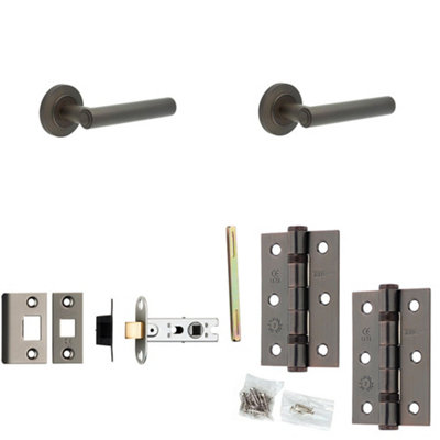 Door Handle & Latch Set Dark Bronze Premium Rounded Lever Round Chamfered On Rose