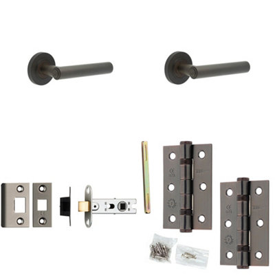 Door Handle & Latch Set Dark Bronze Premium Rounded Lever Round Knurled On Rose
