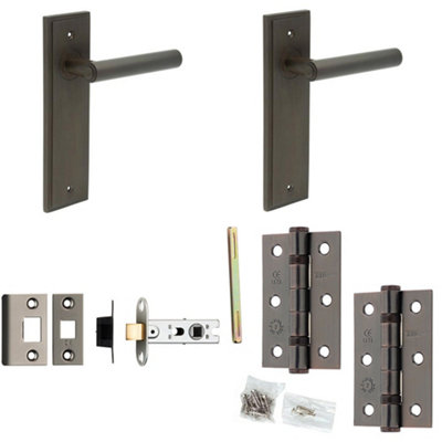 Door Handle & Latch Set Dark Bronze Premium Rounded Lever Square Plain On Rose