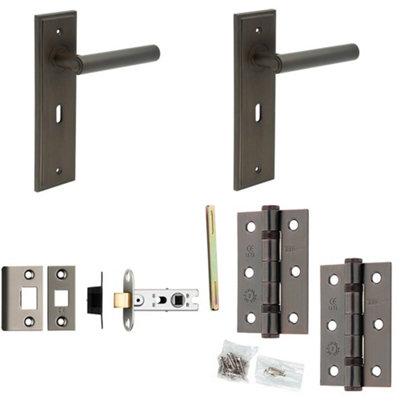 Door Handle & Latch Set Dark Bronze Premium Rounded Lever Square Stepped On Rose