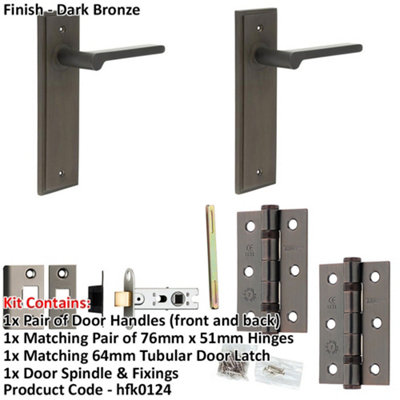 Door Handle & Latch Set Dark Bronze Slim Rounded Lever Latch Backplate