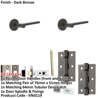 Door Handle & Latch Set Dark Bronze Slim Rounded Lever Round Stepped On Rose